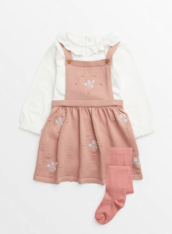 Pink Knitted Pinafore Dress & Tights Set  6-9 months