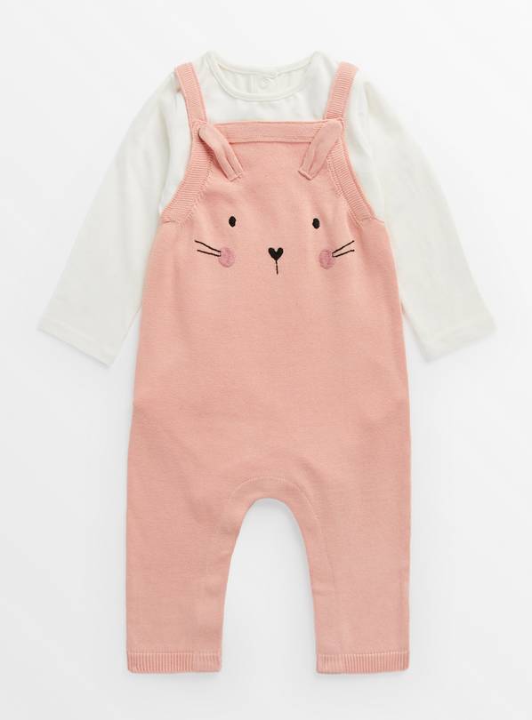 Pink Knitted Bunny Dungarees & Bodysuit 18-24 months