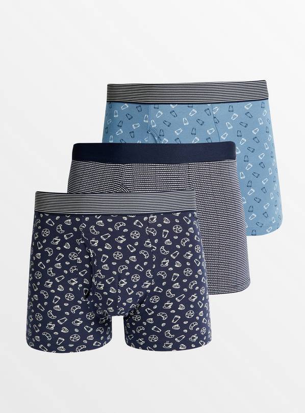 Buy Blue & Navy Stripe Marl Jersey Boxers 3 Pack M, Underwear