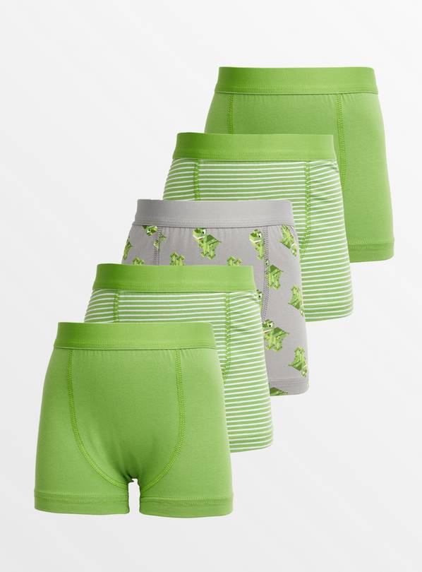 Buy Green Pixel Dinosaur Trunks 5 Pack 9-10 years, Underwear and socks