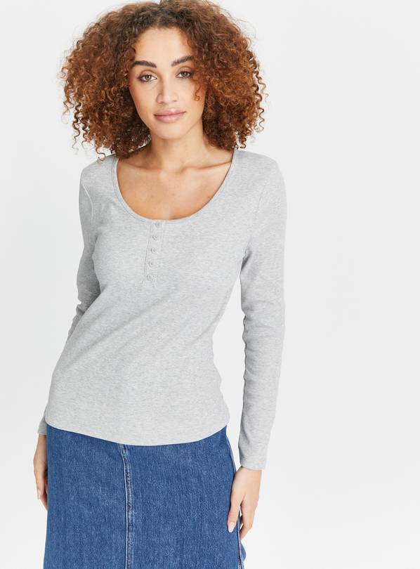 Buy Grey Marl Long Sleeve Henley Top 16, T-shirts