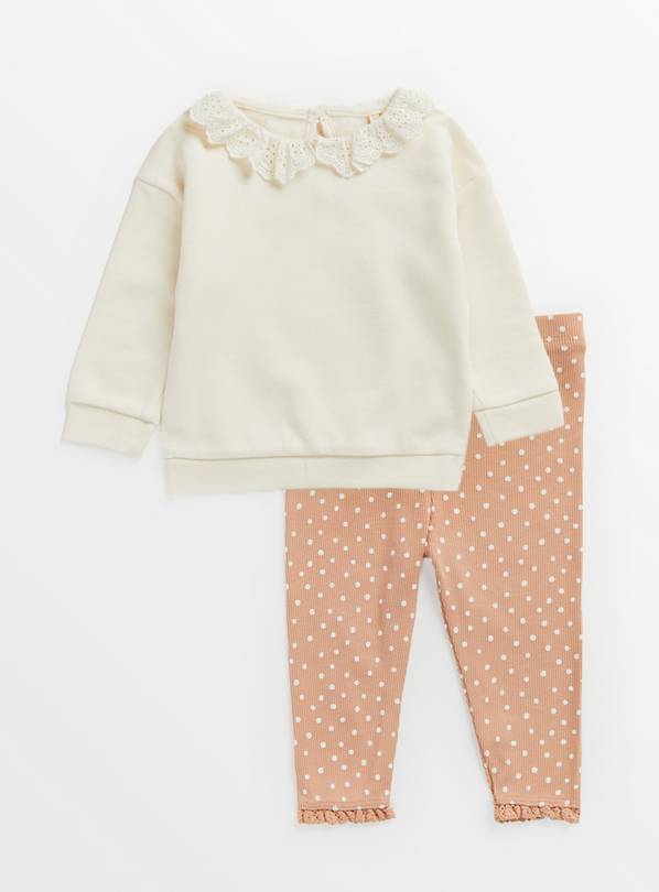 Buy Cream Frill Sweatshirt & Leggings Set Up to 3 mths