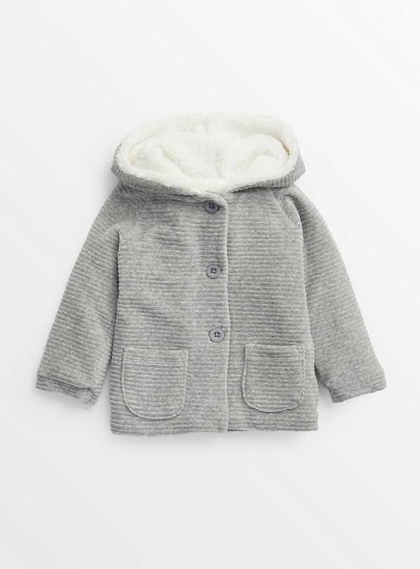 Grey Fleece Lined Hooded Cardigan  Up to 3 mths