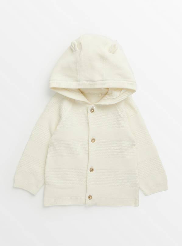 White Hooded Bear Ear Cardigan  Up to 3 mths