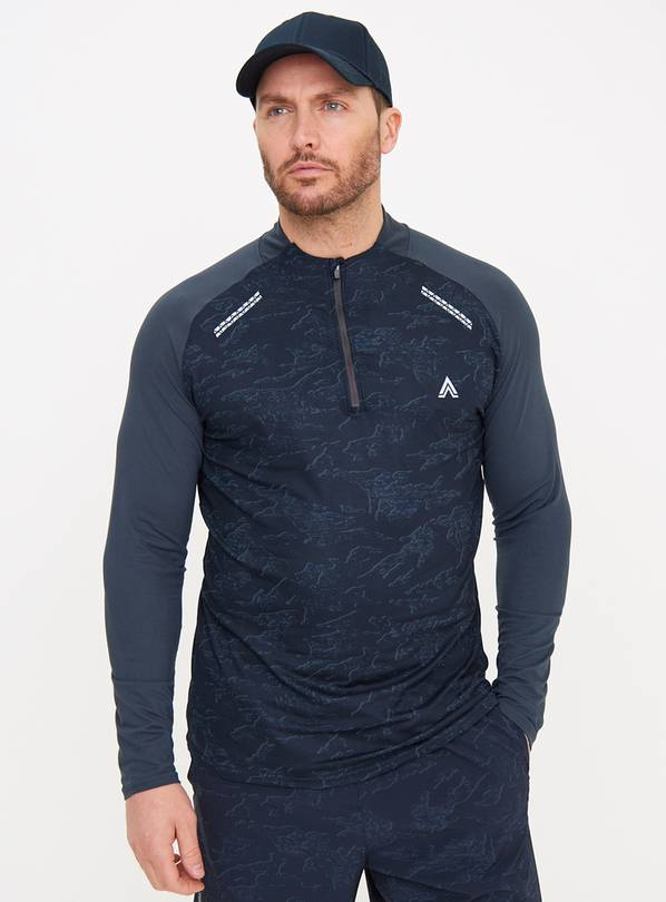 Active Navy Printed Quarter Zip Top  XL