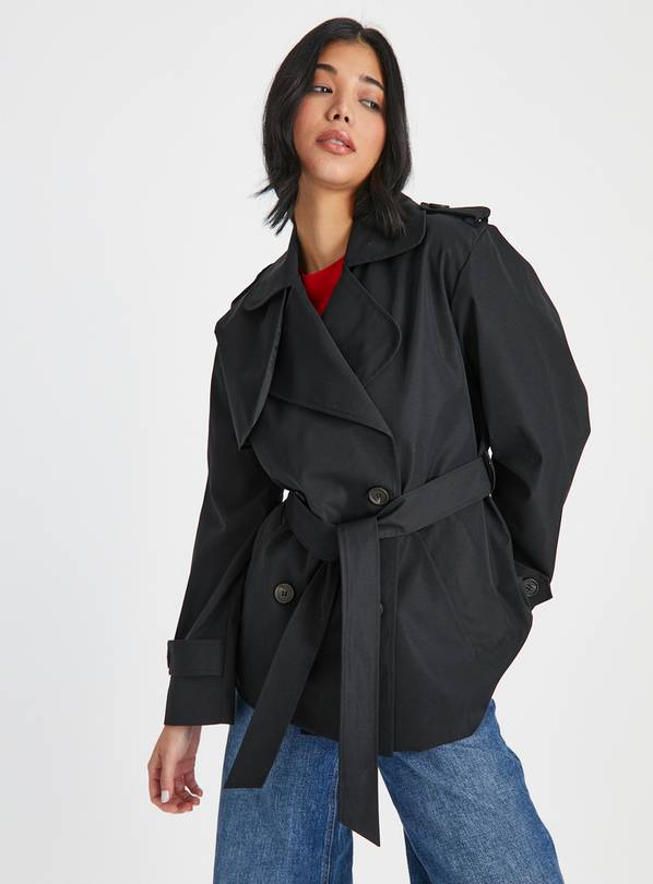 Short black hot sale belted coat