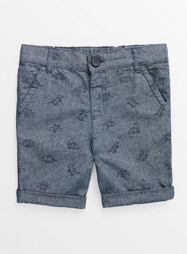 Blue Chambray Coord Dinosaur Shorts 1-1.5 years