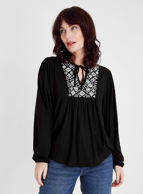 Black Embroidered Relaxed Fit Top 8