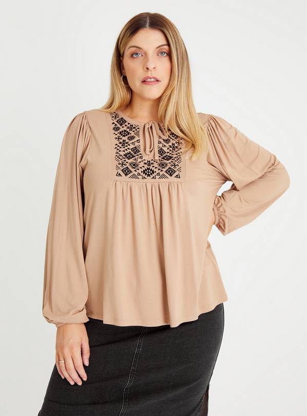 Beige Embroidered Relaxed Fit Top 14