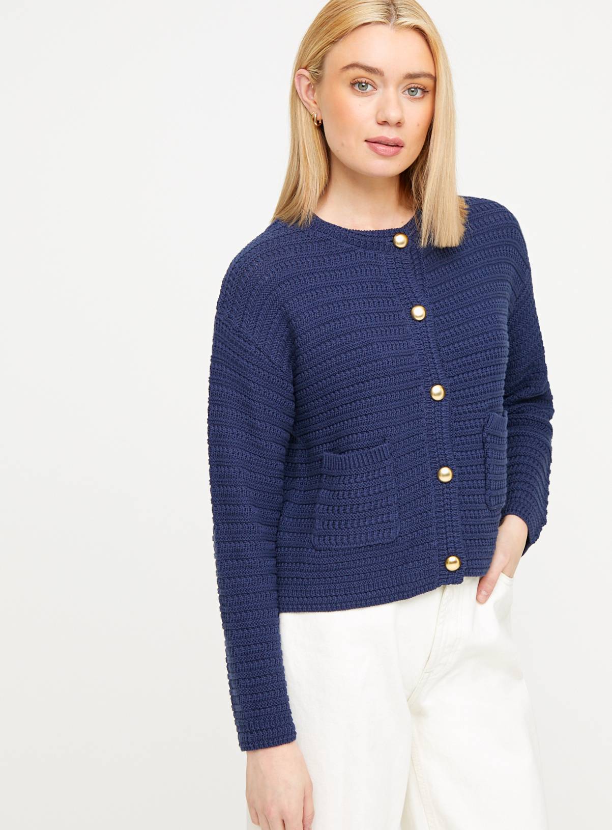 Navy Stitch Detail Cardigan 14 - Image 1