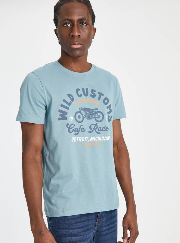 Buy Blue Wild Customs Graphic Print T Shirt M T shirts and polos