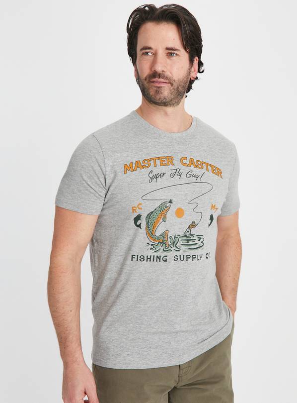 Buy Grey Fishing Supply Graphic T-Shirt XXL