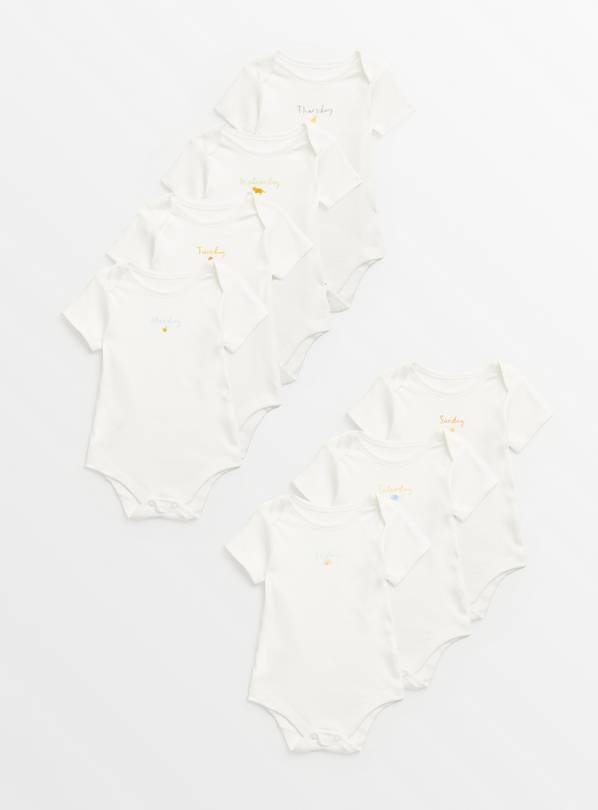 White Weekdays Short Sleeve Bodysuits 7 Pack  9-12 months