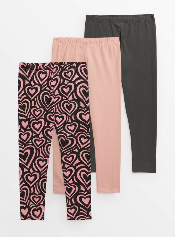 Buy Pink & Black Heart Print Leggings 3 Pack 5 years, Multipacks