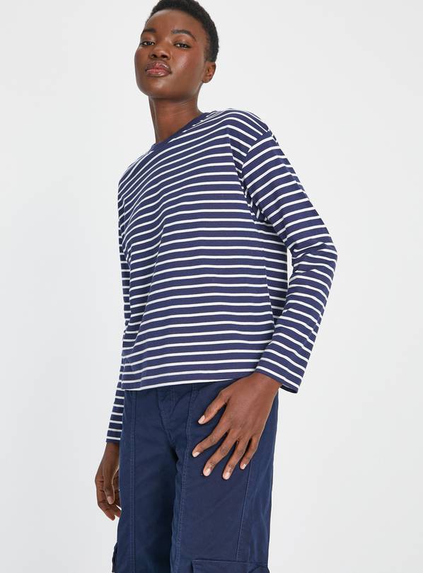 Buy Navy Stripe Boxy Fit Top 20 | T-shirts | Tu