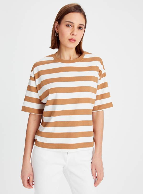 Tan Wide Stripe Boxy T-Shirt 8