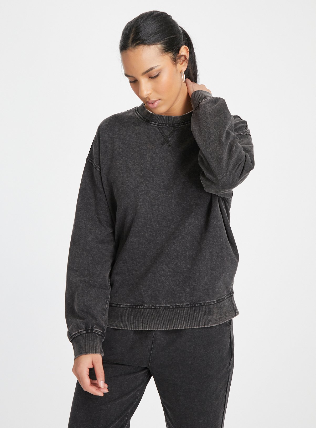 Charcoal Washed Coord Sweatshirt M