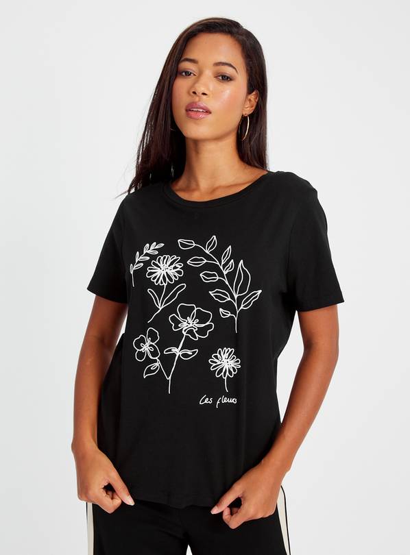 Black Floral Print Graphic T-Shirt 14