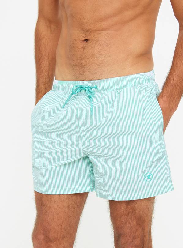 Green Seersucker Stripe Swim Shorts  L