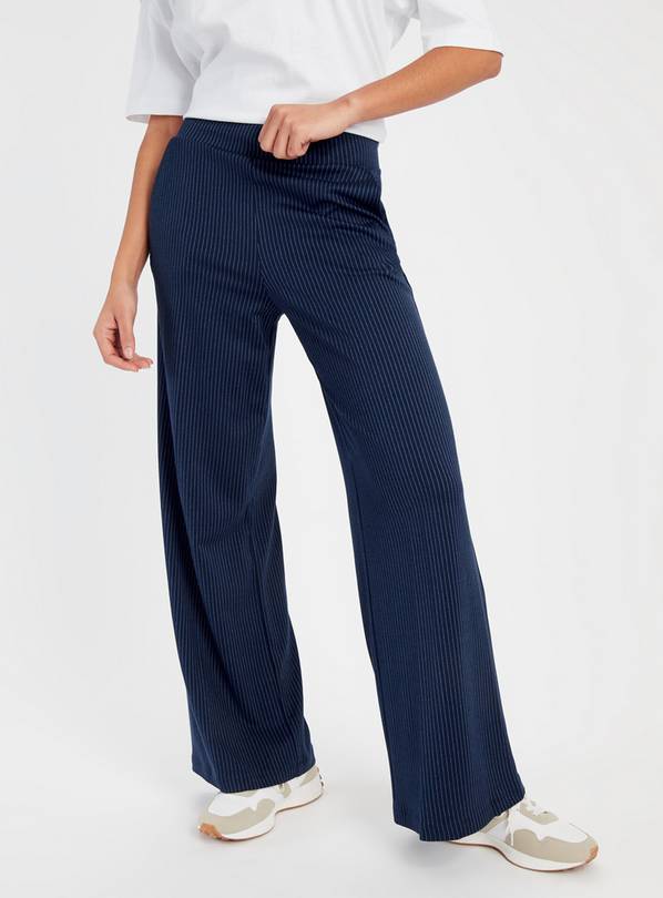 Buy Navy Pinstripe Wide Leg Ponte Trousers 12L, Trousers