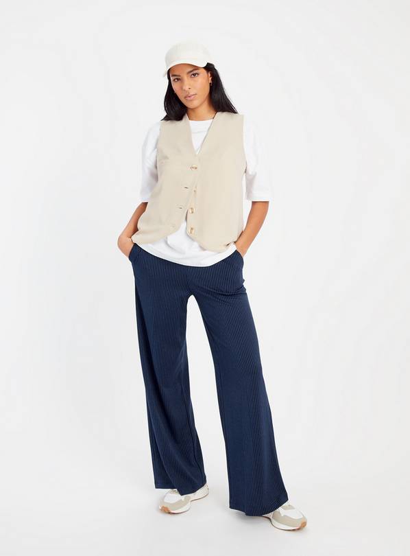 Buy Navy Pinstripe Wide Leg Ponte Trousers 8S, Trousers