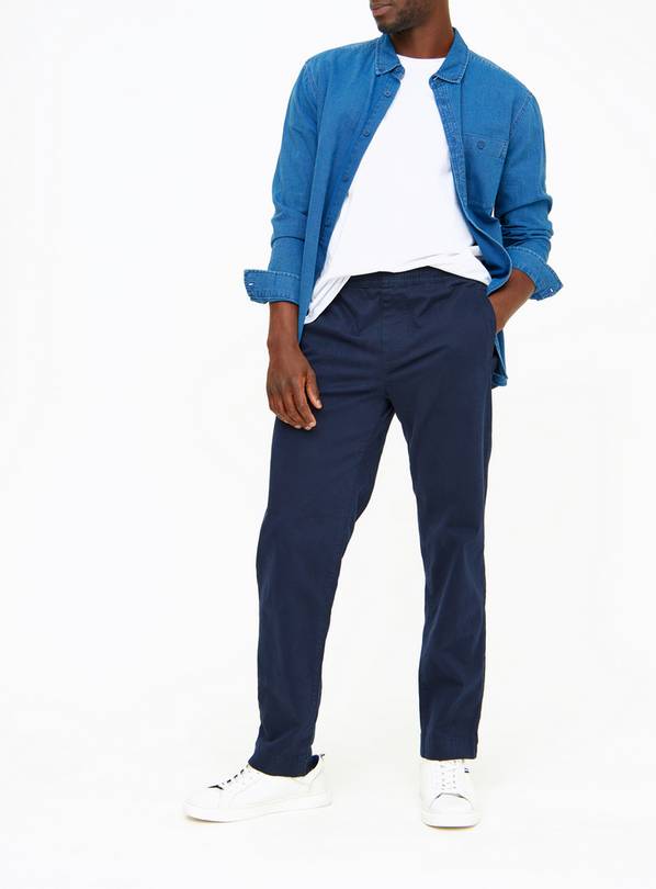 Navy Pull On Relaxed Fit Trousers  40R