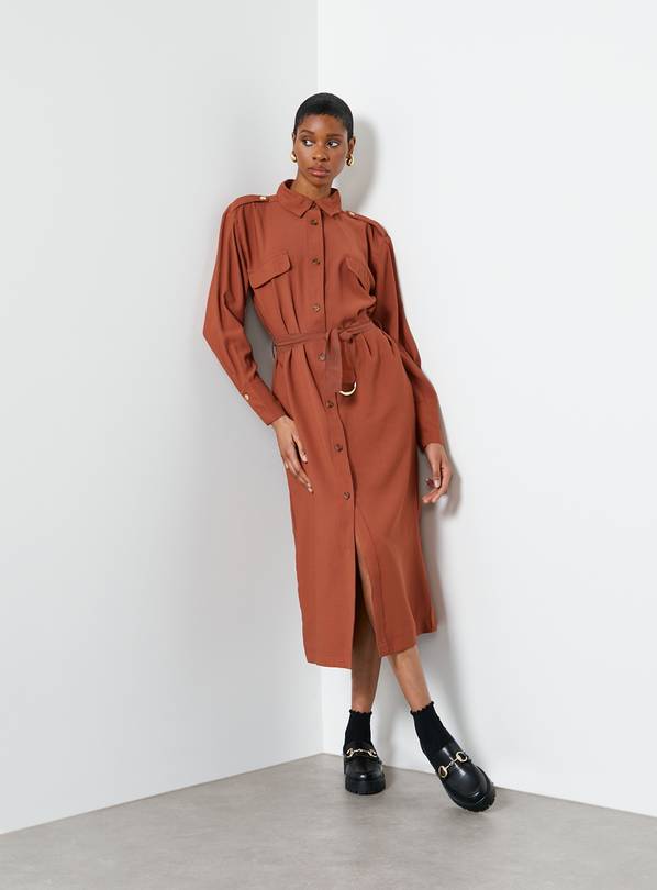 For All the Love Brown Belted Utility Midi Dress 18