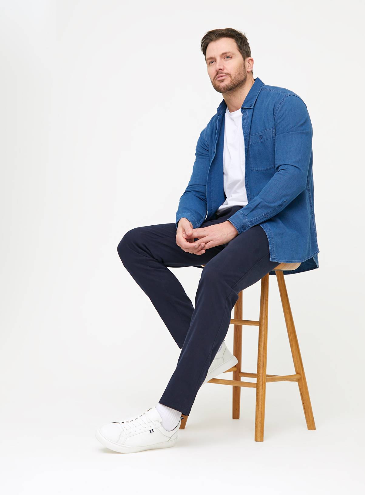 Navy Skinny Fit Chino Trousers  44R - Image 2