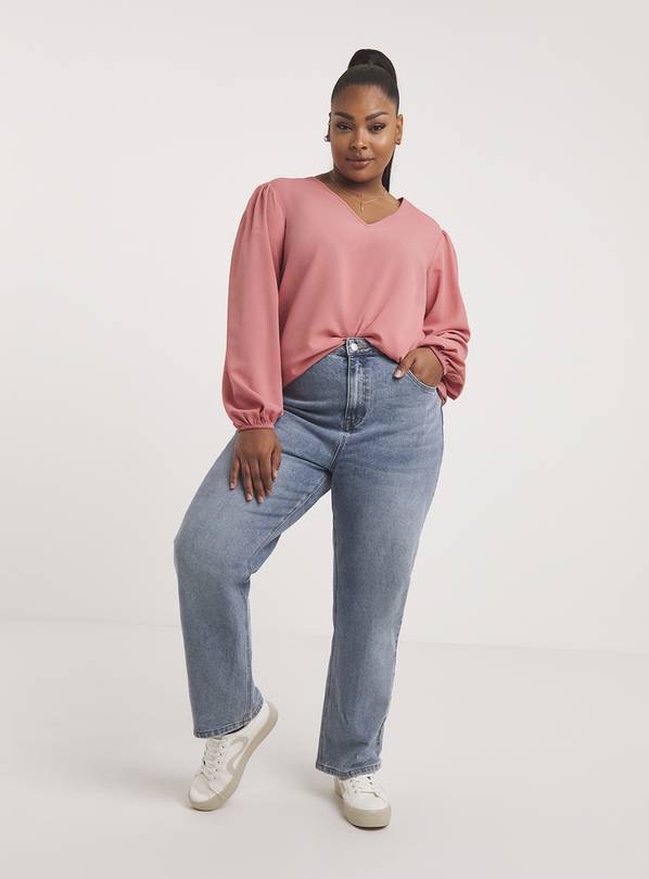 SIMPLY BE Rose Pink Long Sleeve V Neck Boxy Top 14