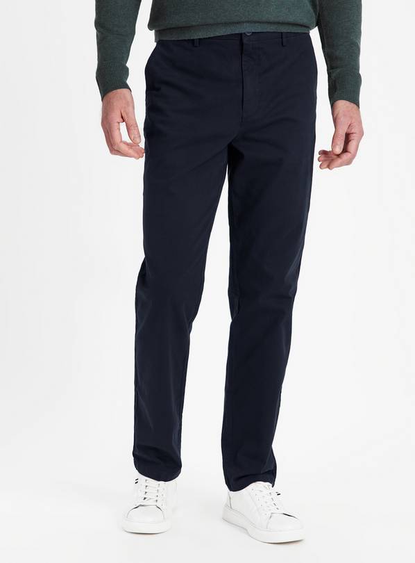 Navy Straight Leg Chino Trousers 34R