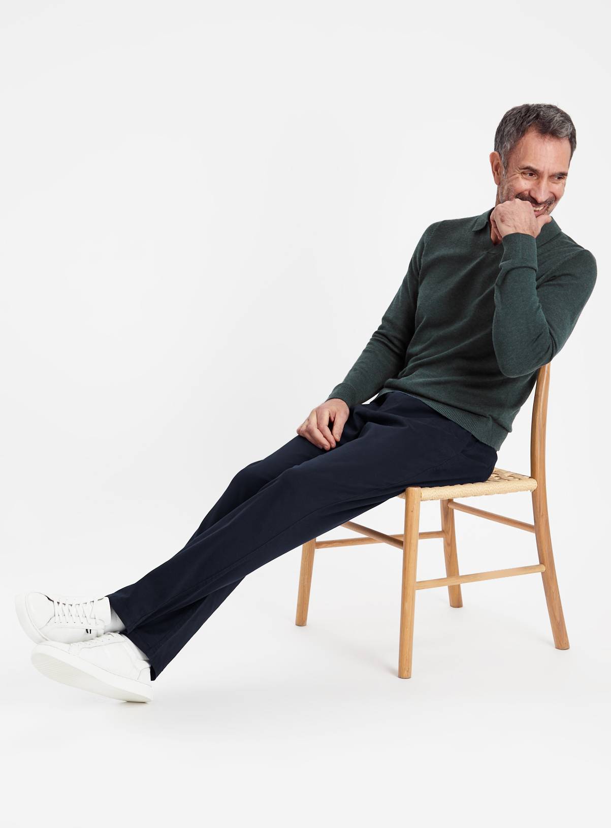 Navy Straight Leg Chino Trousers 32R - Image 2