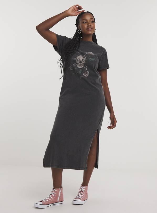 Buy SIMPLY BE Rock And Romance Grey Graphic T Shirt Dress 32