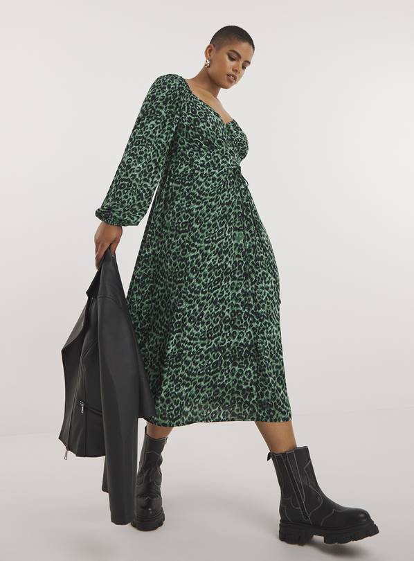 SIMPLY BE Corset Detail Green Animal Print Midi Dress 10