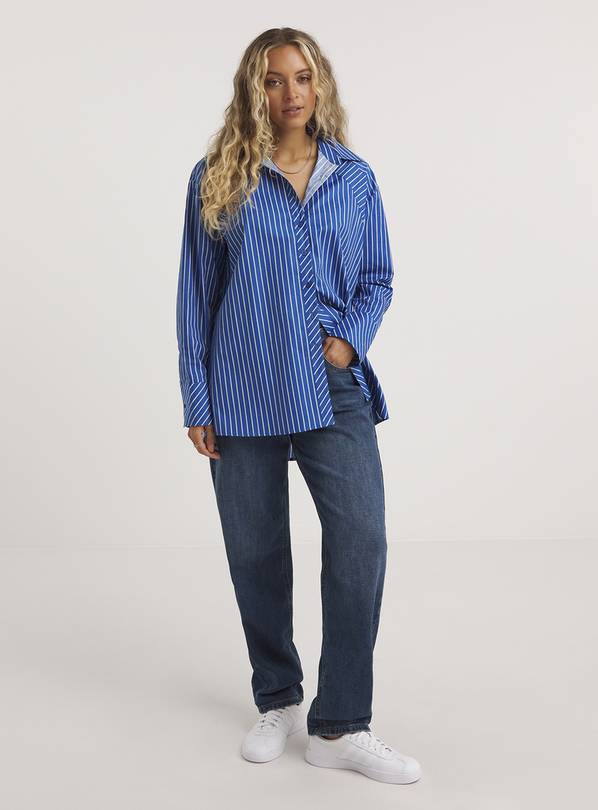 SIMPLY BE Blue Mixed Stripe Relaxed Fit Shirt 14