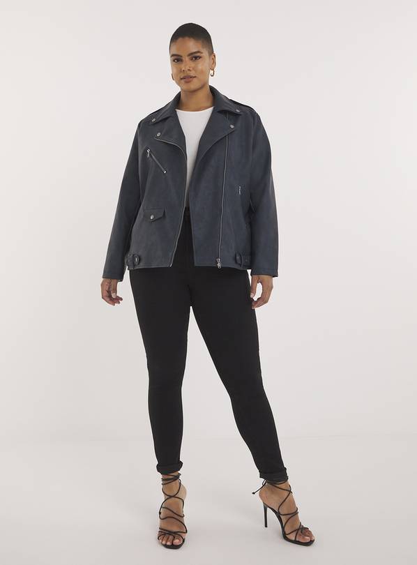 Buy SIMPLY BE Oversized Longline Navy Pu Biker 24 Jackets Tu