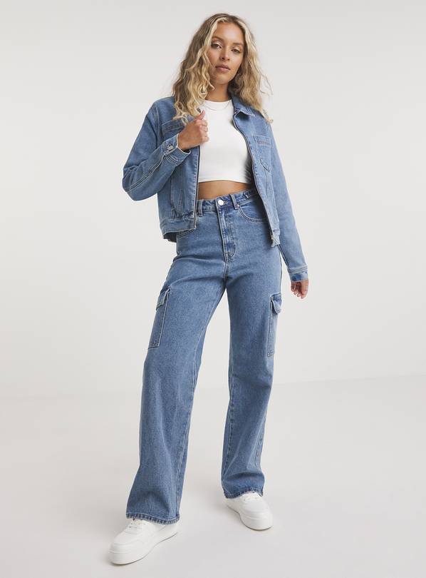Women's Cargo Jeans With Straight Leg Denim Blue –