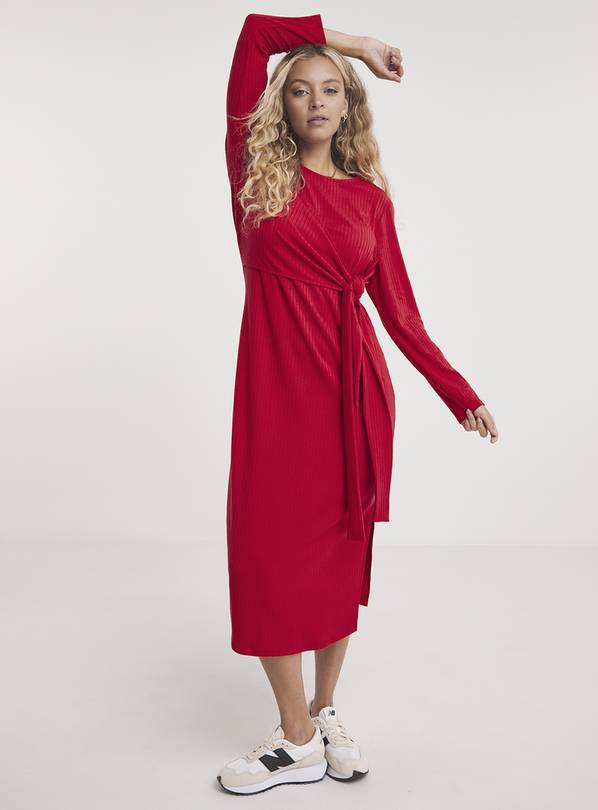 SIMPLY BE Red Wrap Ribbed Midi Dress 20