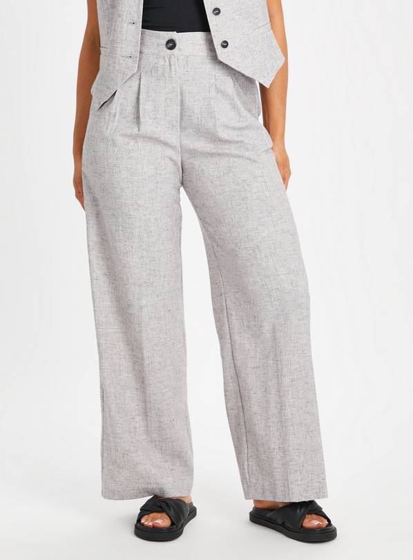 Buy Grey Marl Tailored Wide Leg Trousers 12R, Trousers