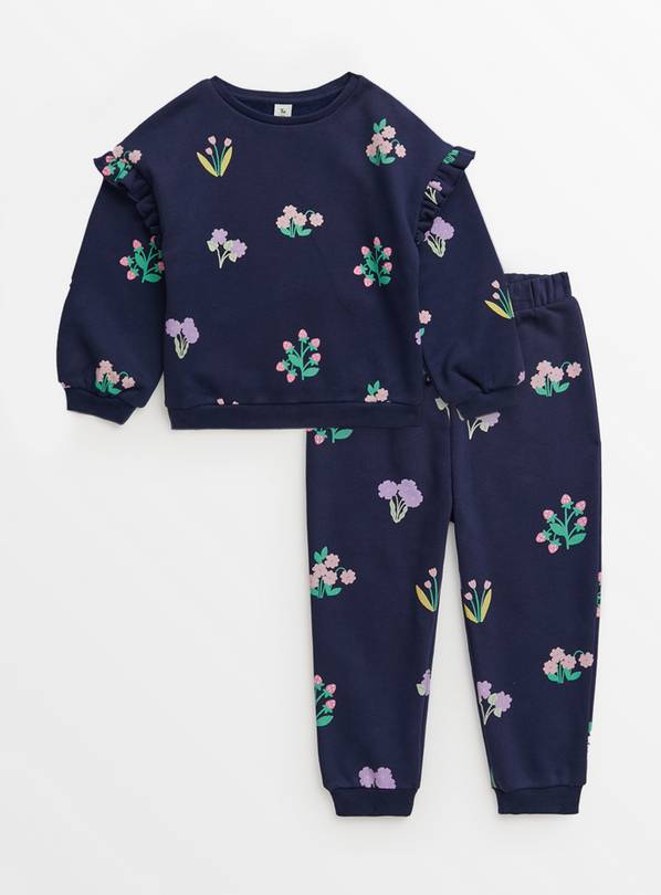 Buy Navy Floral Sweatshirt & Joggers Set 1-2 years, Trousers