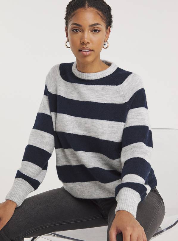 SIMPLY BE Navy & Grey Stripe Knitted Crew Neck Jumper 16-18