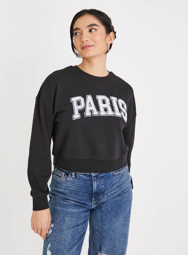 Black Paris Boxy Sweatshirt  XL