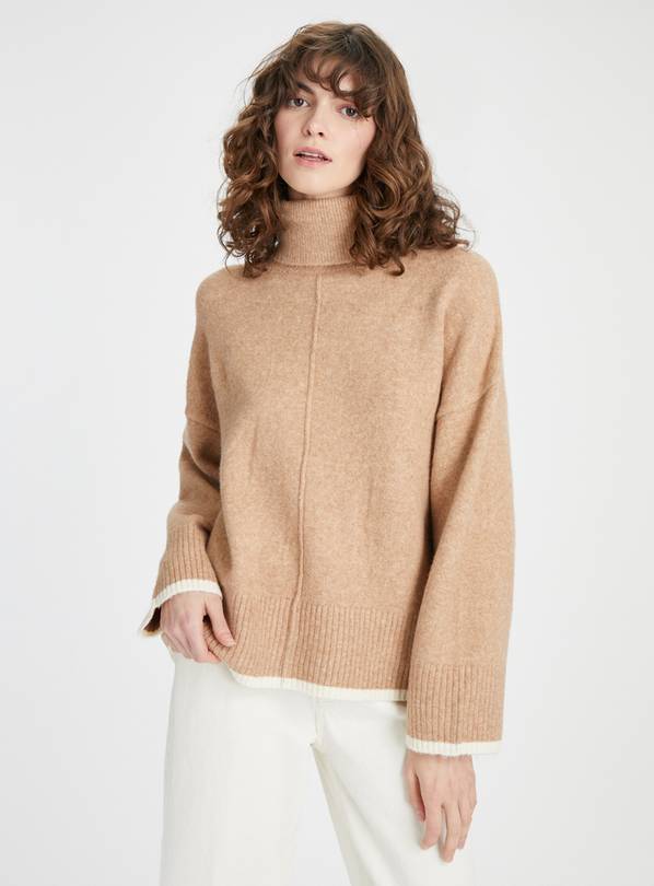 Tan Roll Neck Contrast Tip Jumper 10