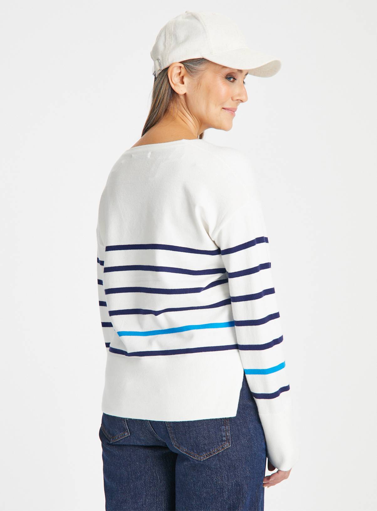 Cream Stripe V Neck Jumper 8 - Image 4