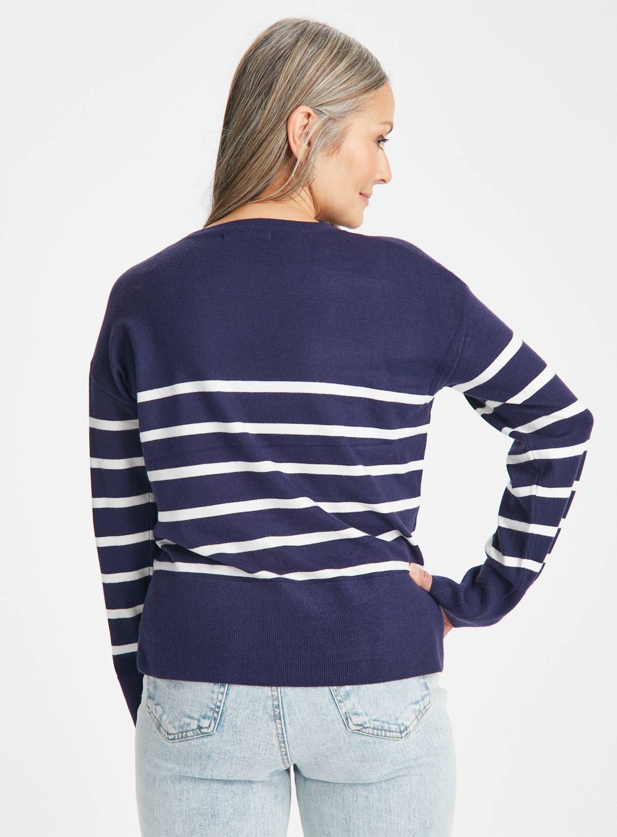Navy Stripe V Neck Jumper  12 - Image 4