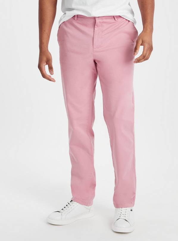 Buy Pink Straight Leg Core Chino Trousers 36R | Trousers | Tu