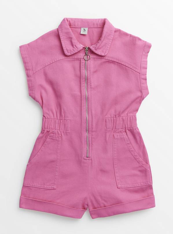 Pink Utility Denim Zip Playsuit  10 years