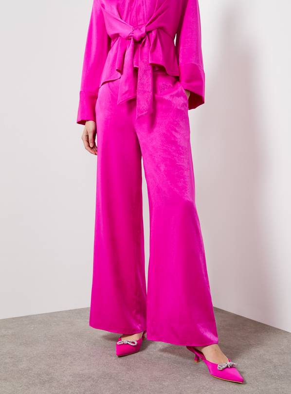 Hot Pink Satin Wide Leg Trousers