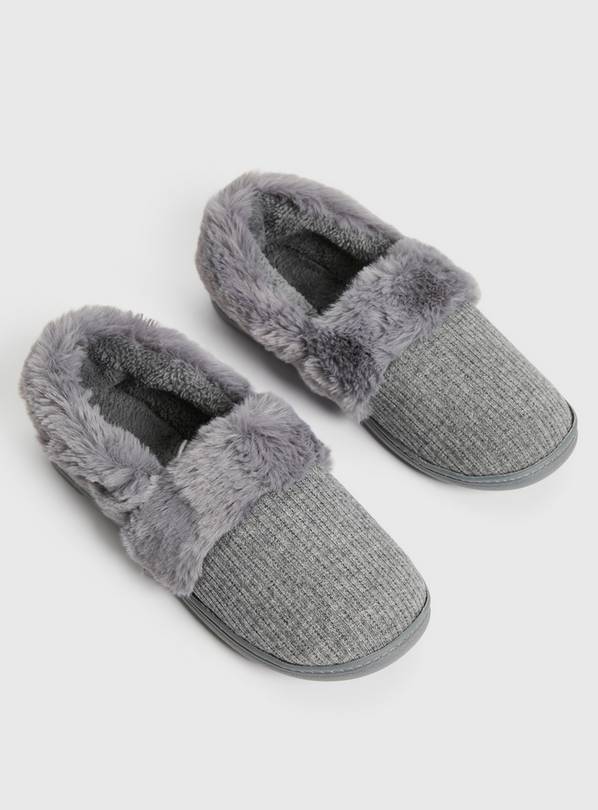 Buy Grey Faux Fur Cuff Full Slippers 6 Slippers Argos