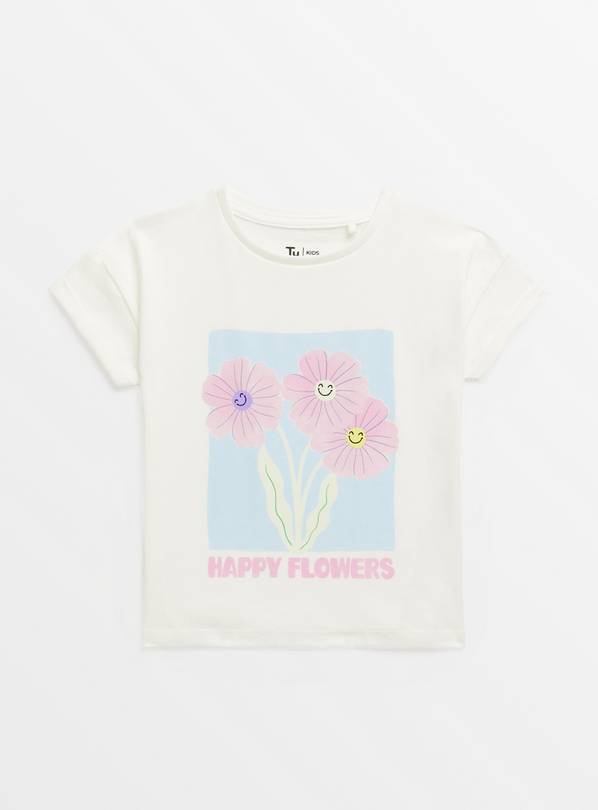 White Happy Flowers T-Shirt 1-2 years