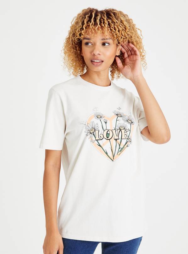 White Floral Love T-Shirt XL